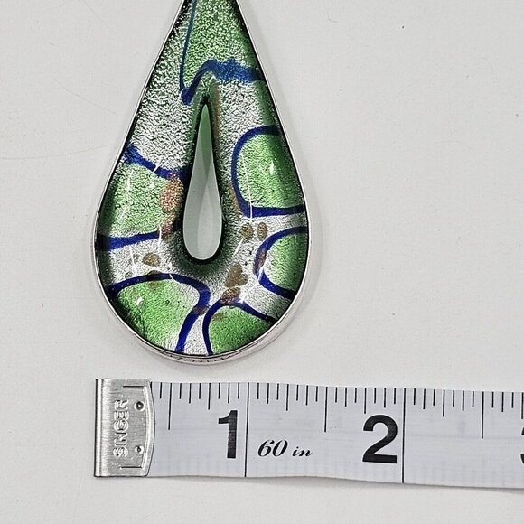 Charles Albert Dichroic Green Art Glass Fine Sterling Silver Necklace Pendant - Picture 7 of 10